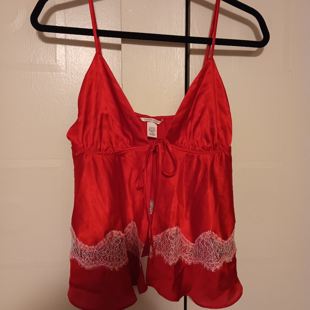 Victoria's Secret Satin Cami And Short Sleep Set Womens XL Red Lace Ruffle - Picture 4 of 15